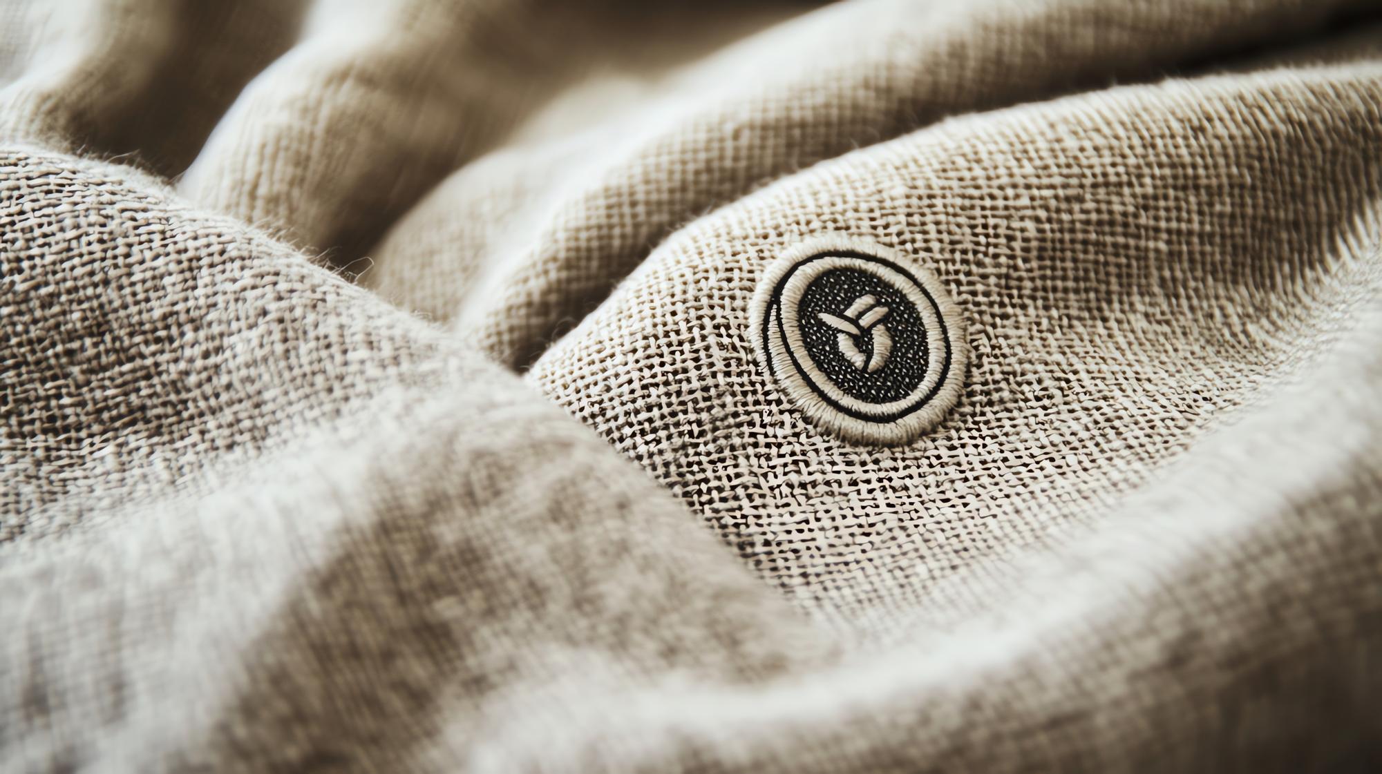 linen jacket with tonal crest embroidery